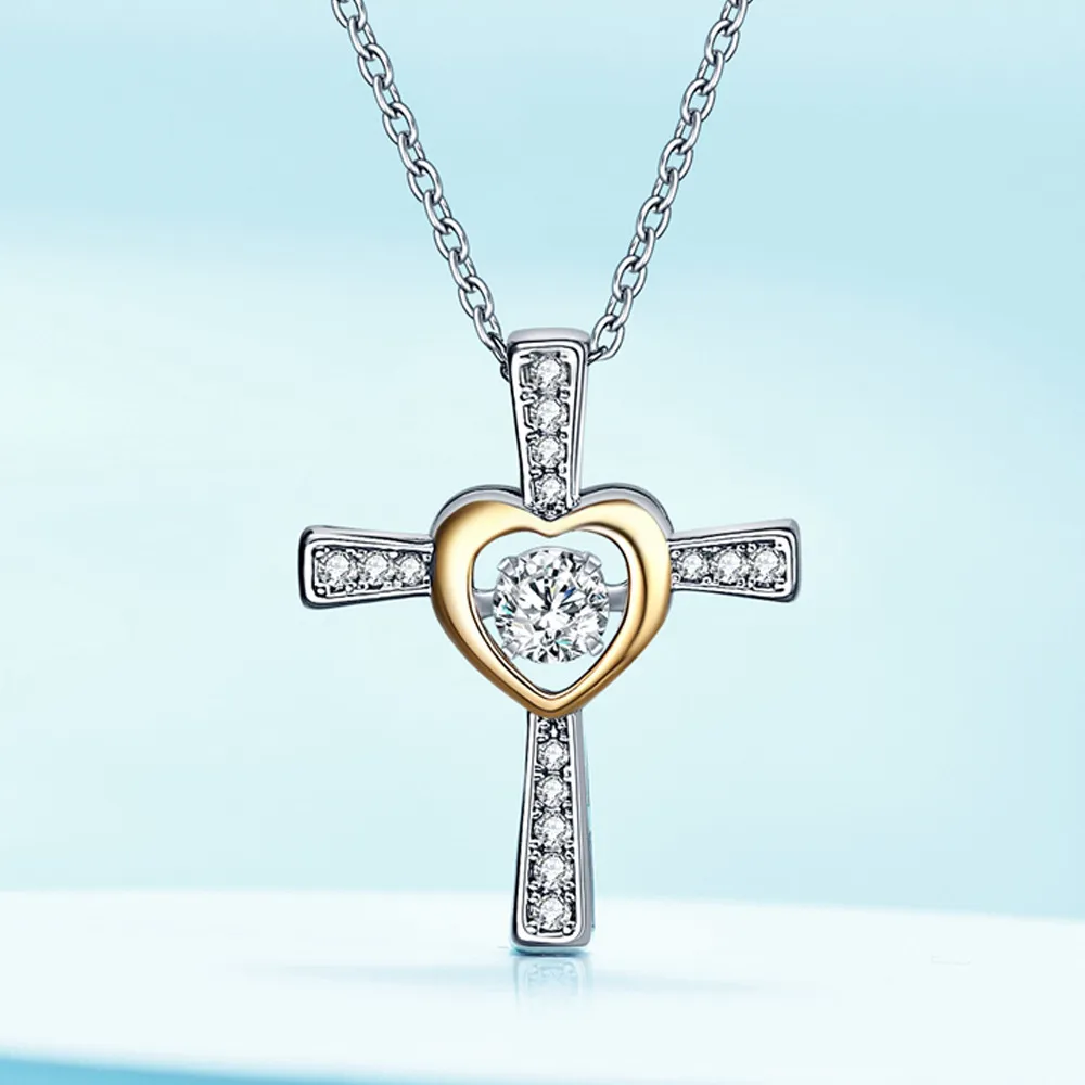 Collana con croce per donna in argento sterling 925 con ciondolo a forma di pietra preziosa creata per regali di gioielli per donne e ragazze