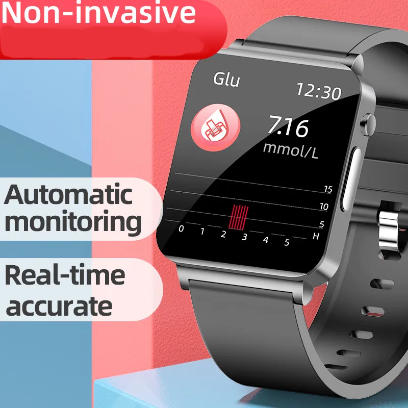 2023 비 침습적 설탕 테스트 스마트 시계 Big Square Smart Watch Men 1.72 ''스크린 혈압 건강 모니터링 iOS Android 용 스마트 워치 여성