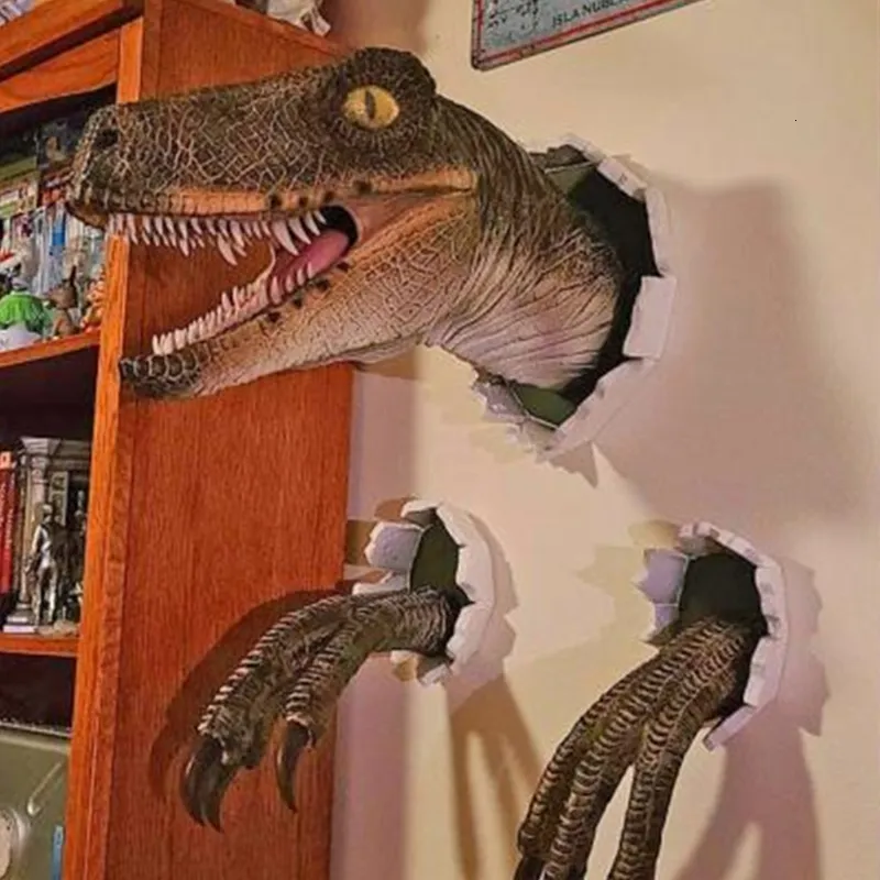 Dekorativa objekt Figurer 3D dinosaurie Decoration Velociraptor Set hartsvägg Atmosfär Dekorativa rekvisita släpper 230311