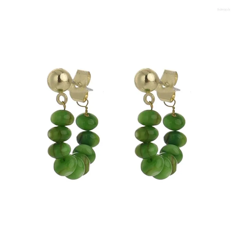 Boucles d'oreilles créoles opales vertes pour femmes géométrique Imitation opale bijoux mariage oreille Piercing goujons dame boucle d'oreille cadeau de fête