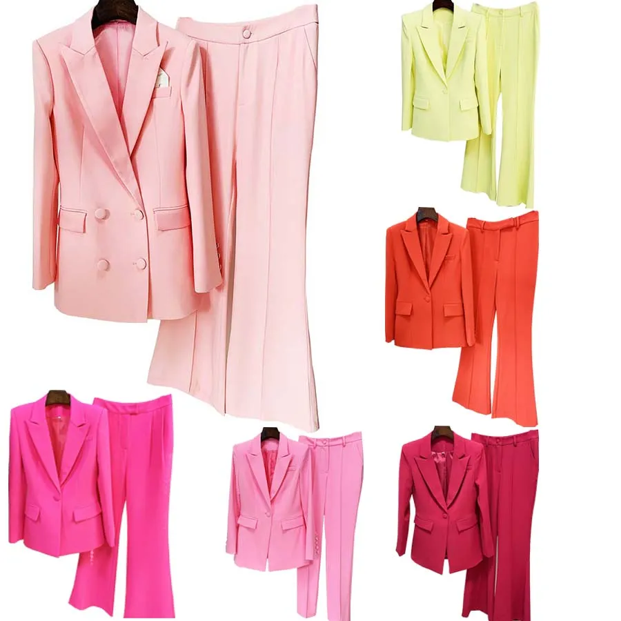 Conjuntos de calças femininas com duas peças, blazer fino, conjuntos de cores sólidas, moda, escritório, roupas de negócios, tamanhos grandes S a XXL