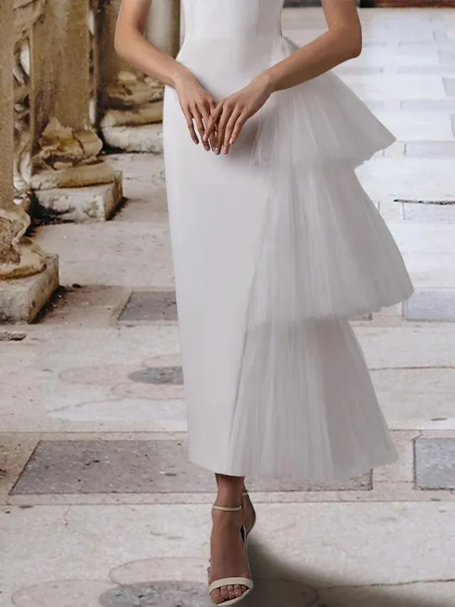 princess polly baby blue dress Berylove Women White Bridal Shower Dress A-Line Off The Shoulder Satin Courthouse Wedding Dress, White / US4 main image 1