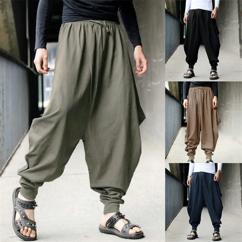 Calça masculina chinoiserie s harém harém solto casual roupas chinesas masculinas hakama samurai japonês hip hop 230311