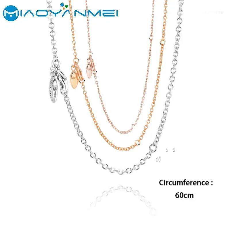 Chaînes Fit Original Pendentifs S925 Colliers En Argent Sterling Or Rose 60cm Longueur Réglable Mince Collier Femmes Gift1