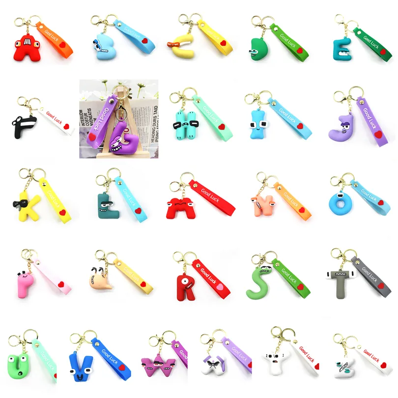 Personaggi anime Alfabeto Lore Portachiavi Fascino Lettere inglesi Cartoon Nuovo pacchetto Charms Giocattoli per bambini 26 alfabeti Lores Set completo