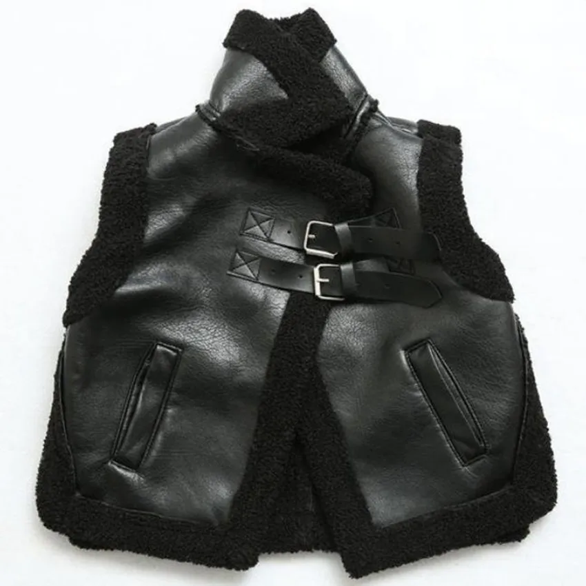 Waistcoat Kids Vest Jacket Autumn Solid Fashion Barn Tjocka blixtlåspojkar PU LÄDER SLEEVELESS YTERWEAR 230311