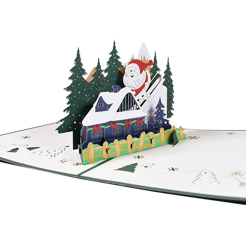 Cartes de voeux Père Noël Ski 3D Thanksgiving Cadeaux d'amoureux de Noël pour les enfants