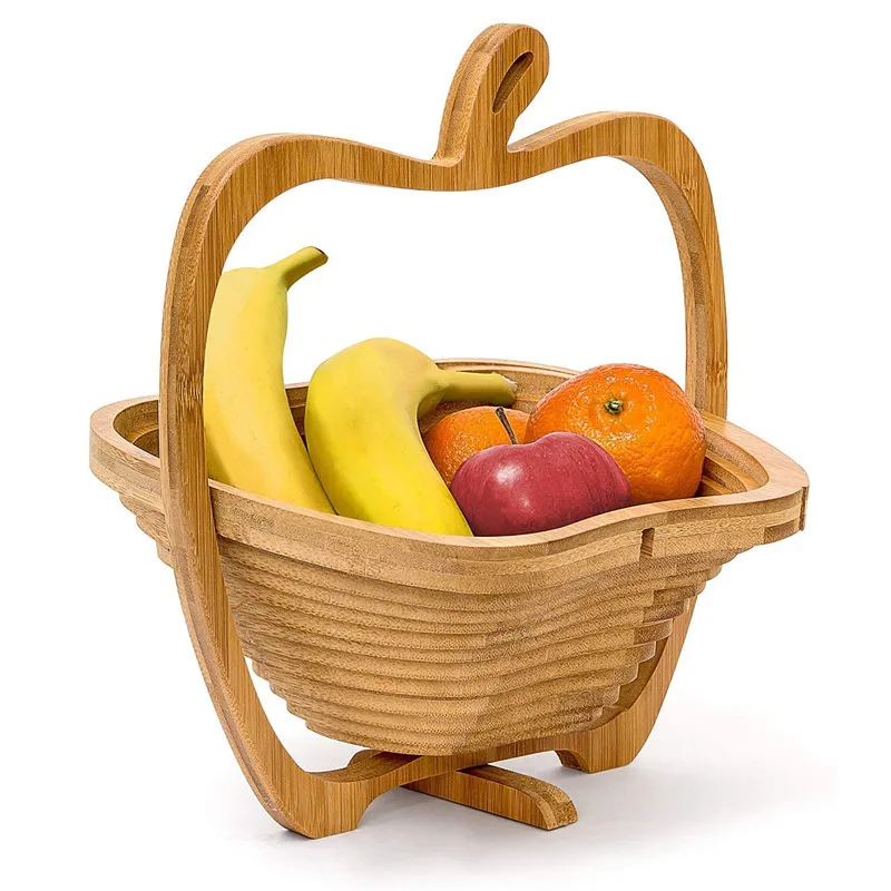 Opslagmanden houten groentemand met handvat appelvorm fruit opvouwbare eco -vriendelijke skep fashion dh3003