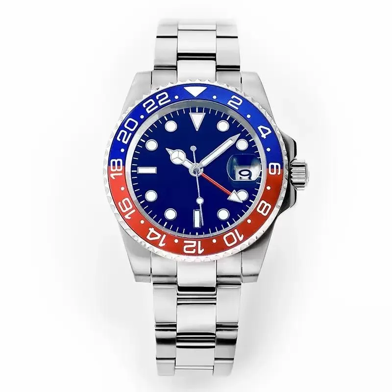 DHgate Mens Luxury GMT Pepsi Ceramic Automatic Steel Watch Red Blue Bezel Black Dial Watches