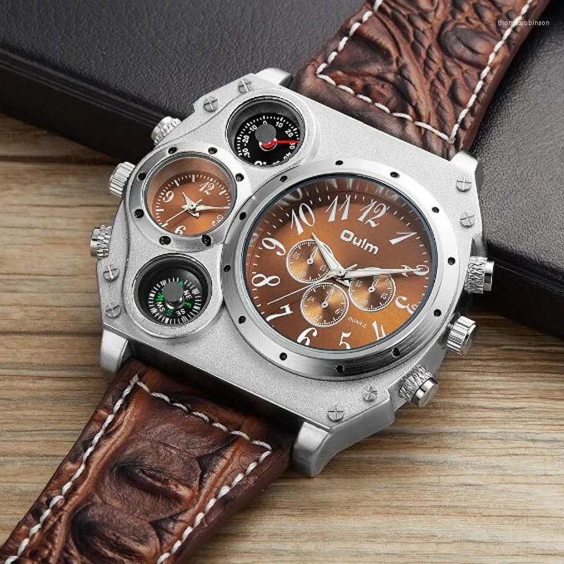 腕時計ウルムユニークな不規則な大型ダイヤルウォッチメンスポーツ時計デュアルタイムゾーンクォーツ腕時計コンパス温度計装飾1349