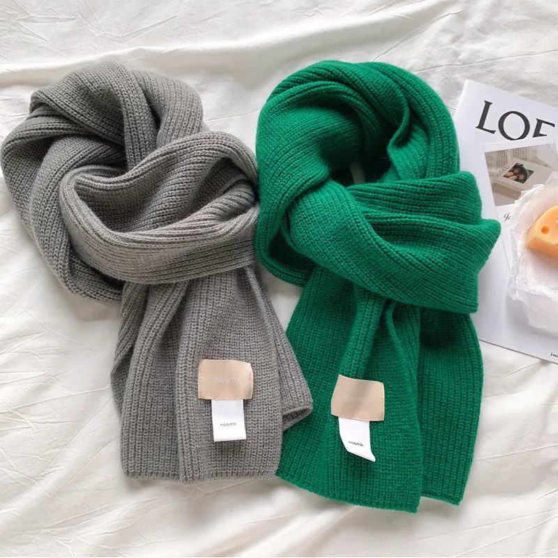 Scarves Wraps Winter Green Knitted Long Scarf Solid Color Warm for Adult and Children Skinfriendly Fabric Pashmina Shawl 230311