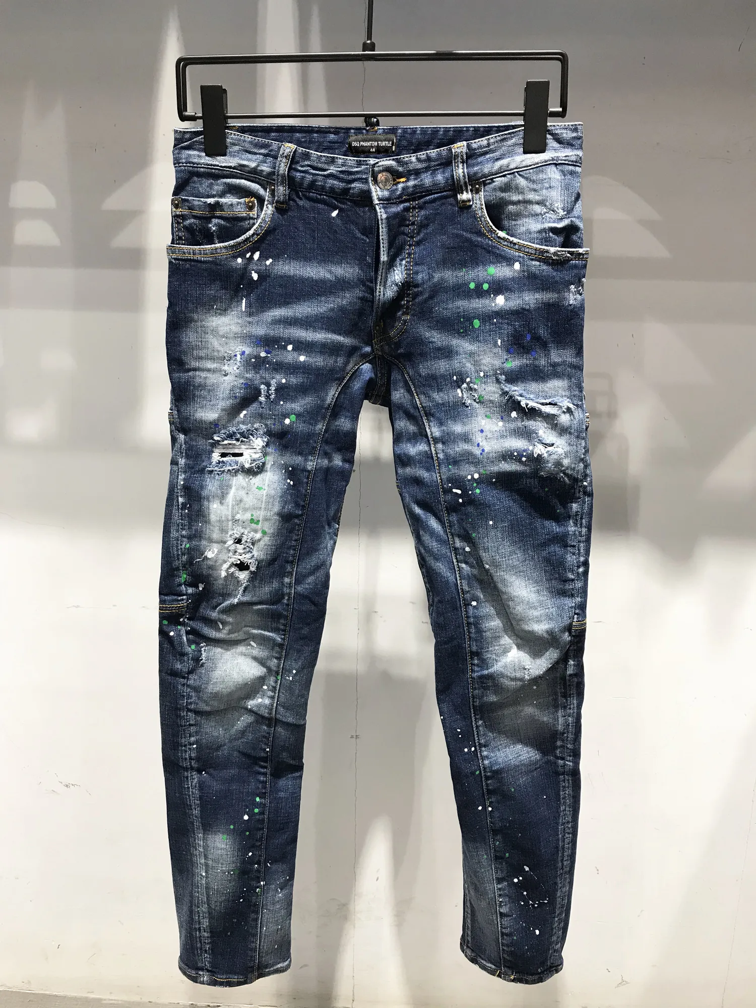 DSQ Phantom Turtle Men 's Jeans Mens 럭셔리 디자이너 청바지 스키니 찢어진 멋진 사람 인과 구멍 데님 패션 브랜드 피팅 청바지를 씻는 바지 6930