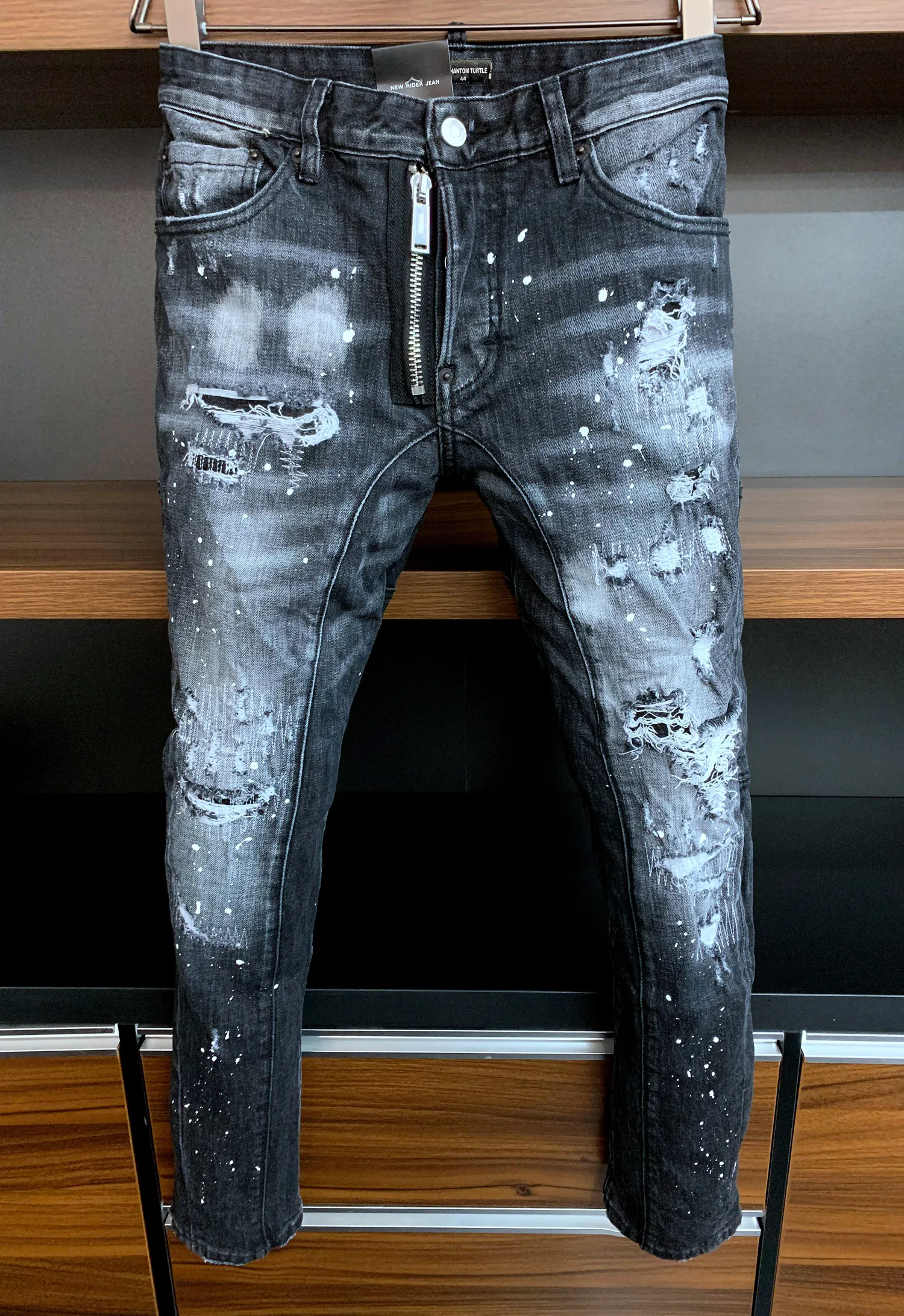 DSQ PHANTOM TURTLE Мужские джинсы Мужские роскошные дизайнерские джинсы Skinny Ripped Cool Guy Causal Hole Denim Модный бренд Fit Джинсы Мужские потертые брюки 6159