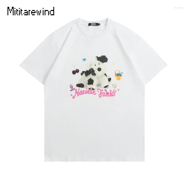 Herr t -skjortor sommar svart vit skjorta mode hund tryckt kort ärm överdimensionerade par bomull hajuku unisex toppar tees