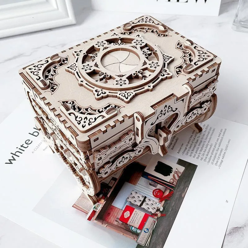 3D головоломки DIY Деревянная головоломка 3D стереоскопическая очень сложная сборка деревянного механического модельного комплекта антикварная ювелирная коробка для взрослых игрушек 230311