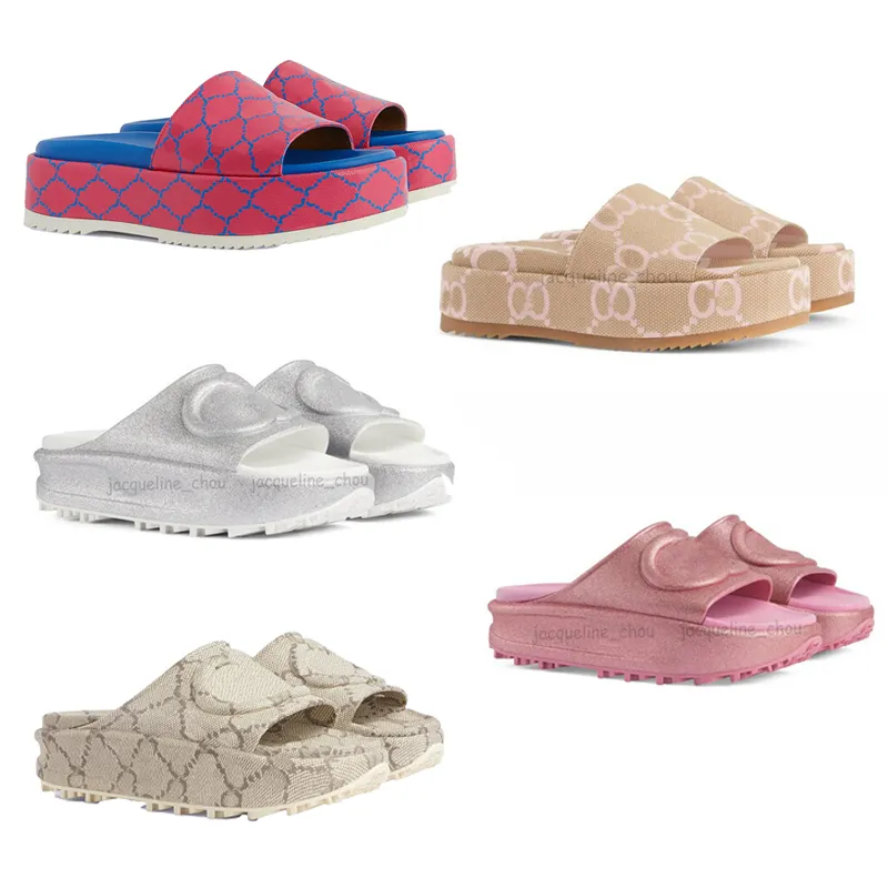 Plattformssandaler Tofflor Designer Kvinnor Sommarmode Slides Broderi Halkfri tjockbottnad Flip Flops Beach Sandels Skor