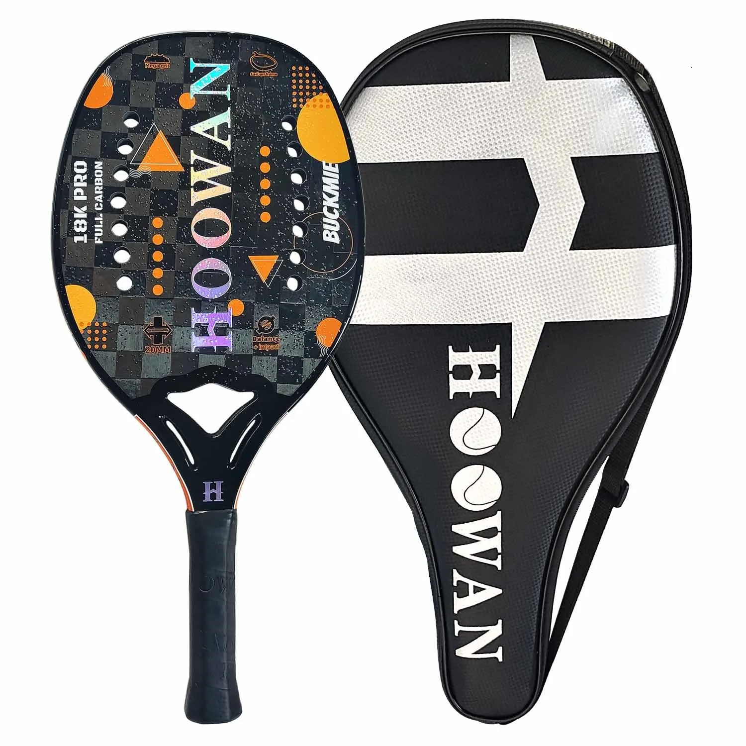 Теннисные ракетки Hoowan Buckmie 18k Pro Beach Racket Racket Carbon Fiber Baddle для передового наступления 20 мм 230311