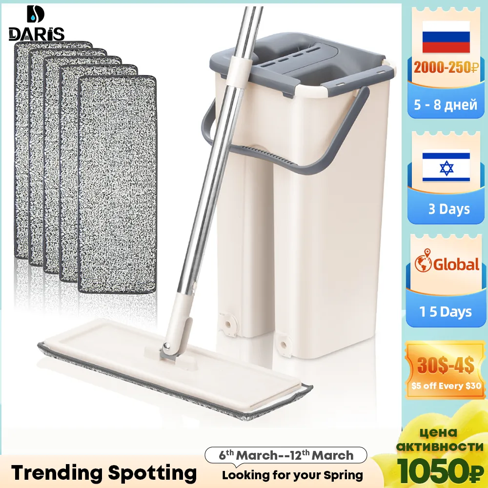 Mops Sdarisb Magic Automatic Spin Mop Avoid Hand Washing Ultrafine Fiber Cleaning Cloth Home Kitchen Wooden Floor Lazy Fellow Mop 230311