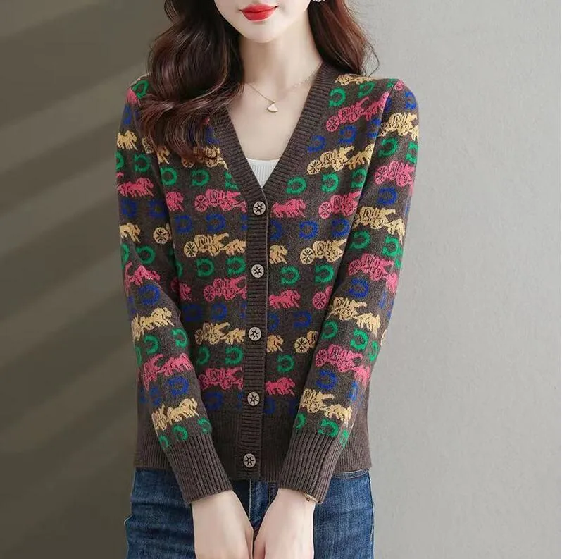 여자 스웨터 격자 무늬 니트 핑크 가디건 작은 향기 스웨터 v 넥 긴 소매 포켓 버튼 한국 패션 자켓