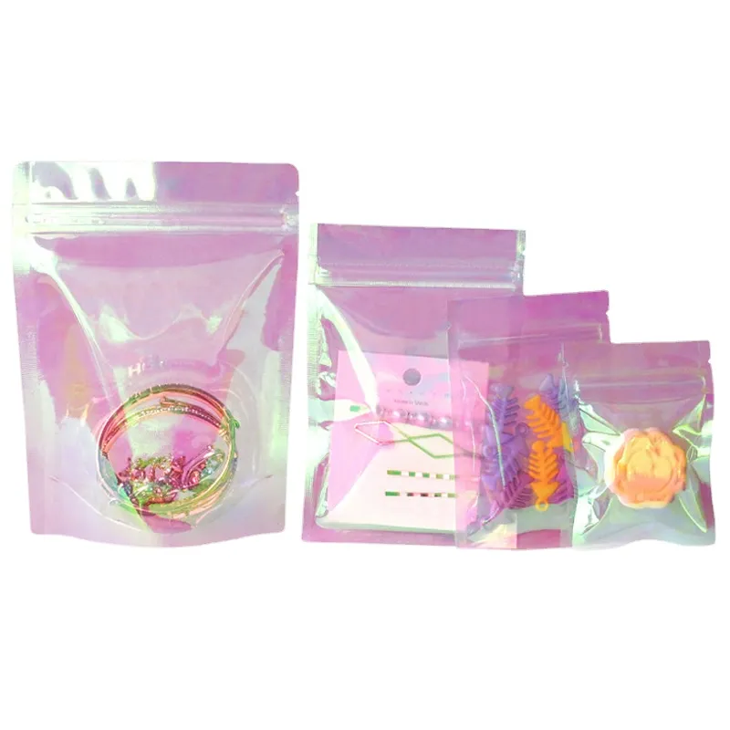 Rainbow Laser Packaging Bag Transparent Sealed Bag Jewelry Ornaments Earring Bag Candy Seal Pocket 1224076