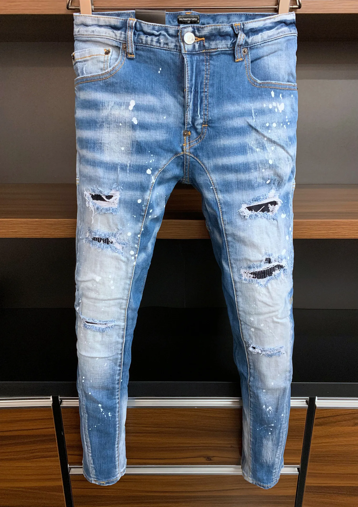 DSQ PHANTOM TURTLE Men's Jeans Mens Luxury Designer Jeans Skinny Ripped Cool Guy Causal Hole Denim Fashion Brand Fit Jeans Men Washed Pants 61173