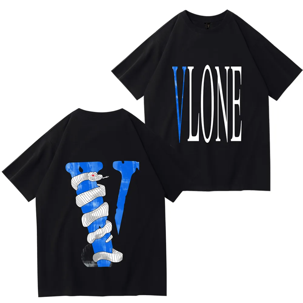 VLONE Design original T-shirts pour hommes VLONE logo Dessin animé d'été sans col à manches courtes Lettre Lâche Hauts polyvalents T-shirts noir blanc rouge VL102