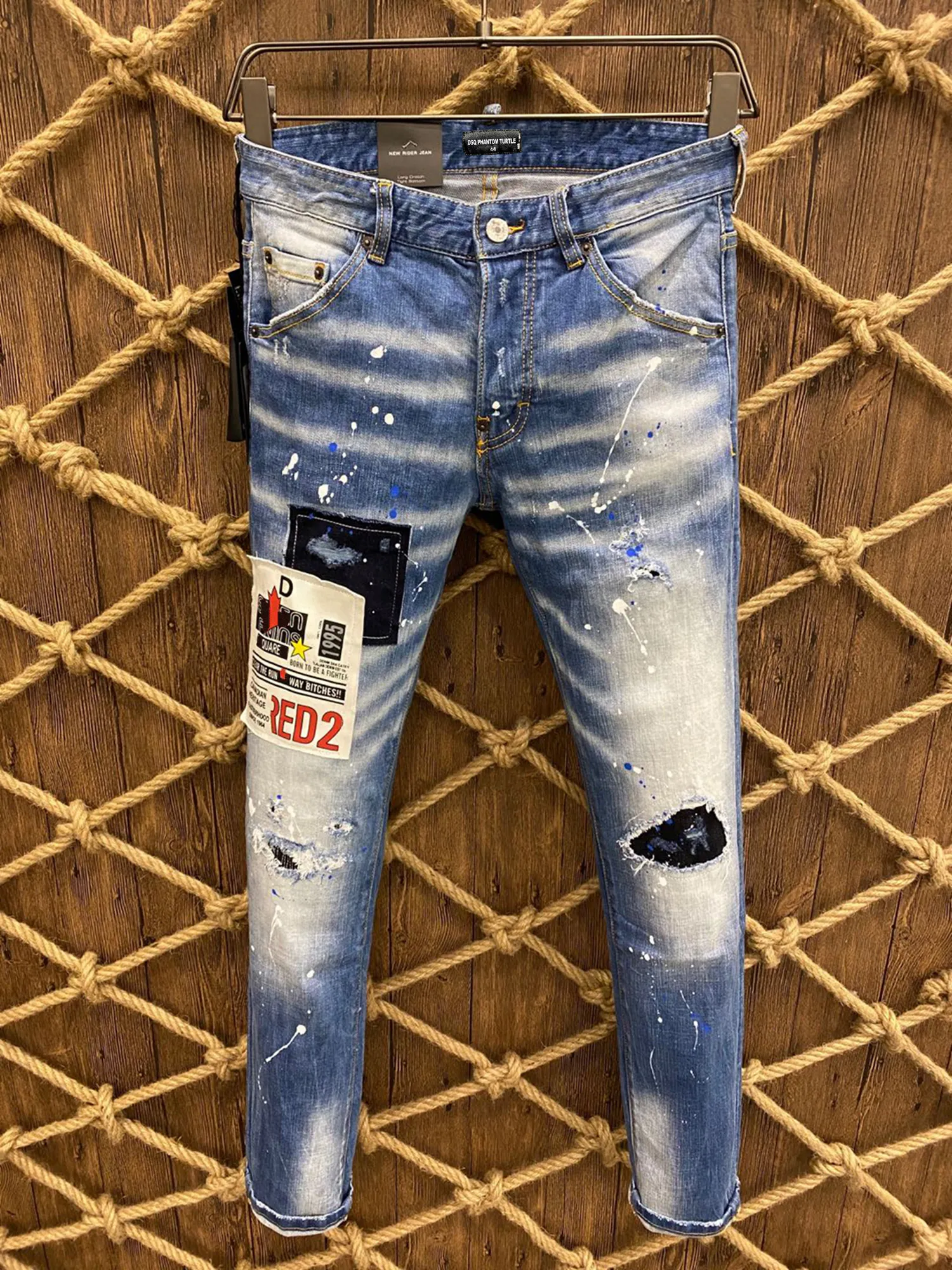 DSQ PHANTOM TURTLE męskie dżinsy klasyczne modne męskie dżinsy Hip Hop Rock Moto męskie dorywczo projekt porwane jeansy w trudnej sytuacji Skinny Denim Biker Jeans 1047