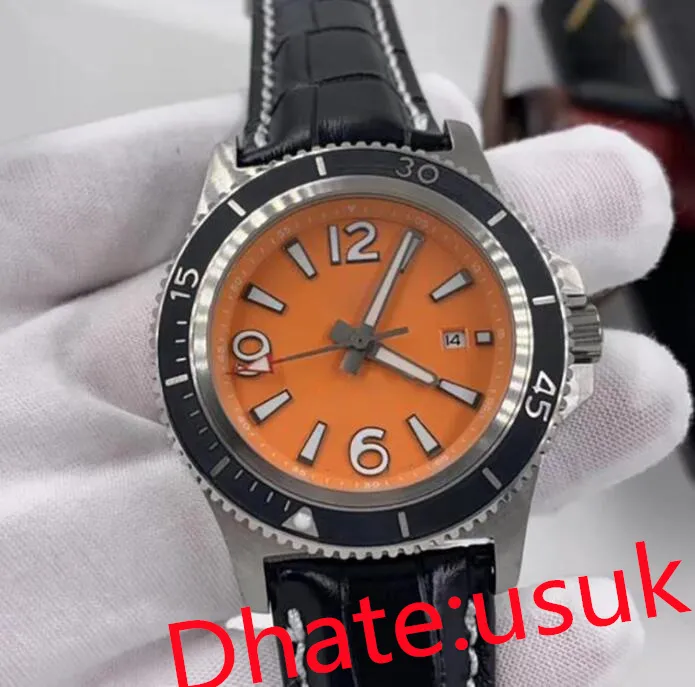 8 Color Watch pomarańczowy stal nierdzewna obrotowa ramka 46 mm Men Automatyczne mechaniczne gumki ze skórzanym paskiem zegarków Luminous na rękę