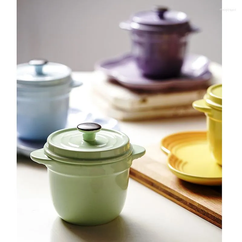 Bowls Ceramic Stew Cup Household Binaural Tureen With Lid Steam Eggs Bird's Nest Soup Baby Bowl