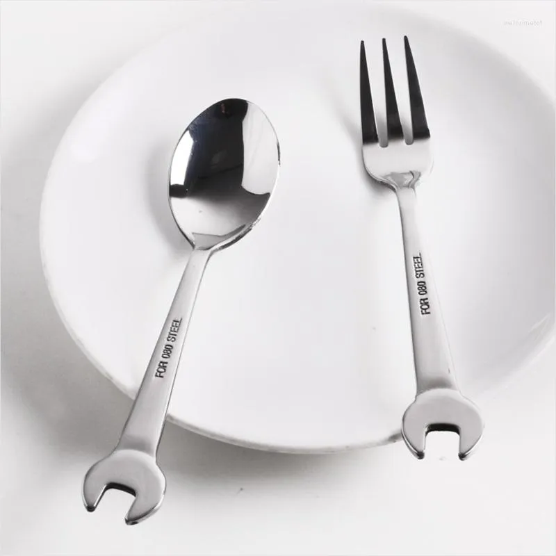 Dinnerware Sets Creative Spanner Shape Dinner Scoop Stainless Steel Dessert Mirror Polish Main Fork Steak Set 4pcs/set