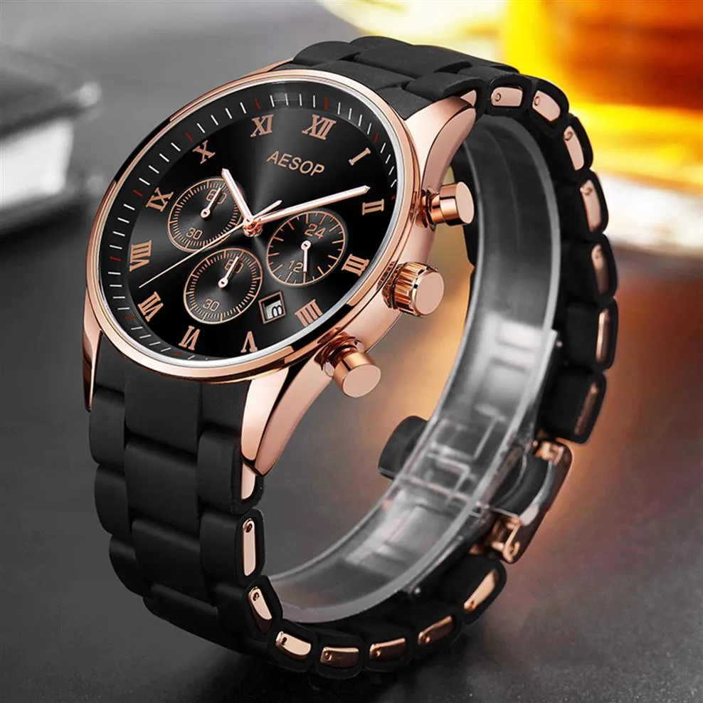 Aesop Men's Watches Top Brand Man Luxury Man Quartz Na rękę Silikonową Zespół Stopy Male Clock Men Men Watch Watch Relogio Masculino281W