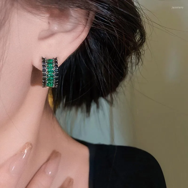 Hoop oorbellen Elegant Emerald Green Volledig zirkon voor vrouwen Zwarte kleurenbetrokkenheid Valentijnsdag Gift Jewelry