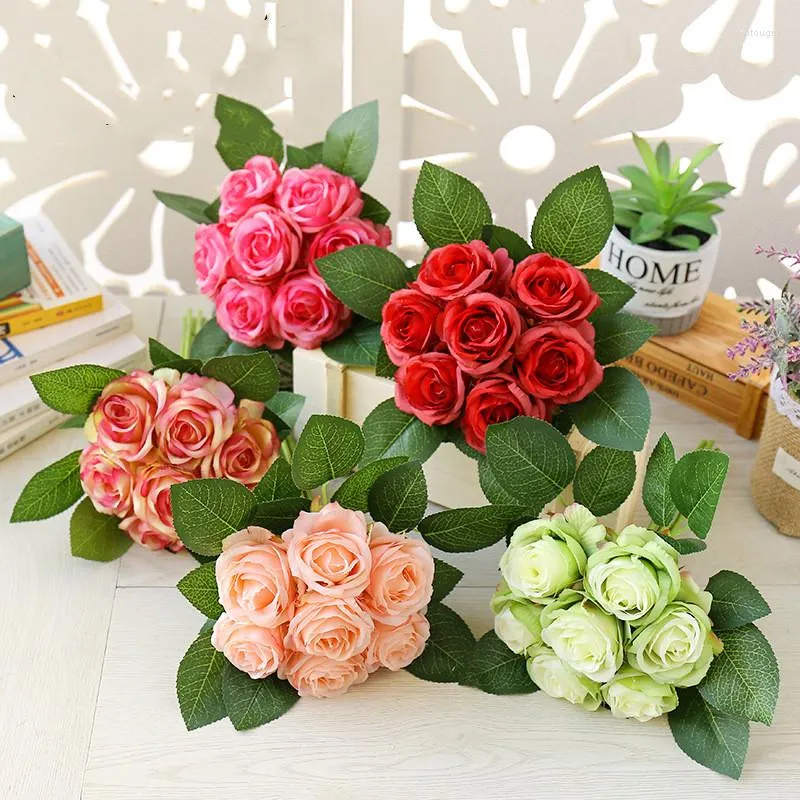 Dekorativa blommor Artificial Rose Flower Wedding Decoration Bridal Silk Bouquet Flores Mariage Birthday Party Valentine's Day Home