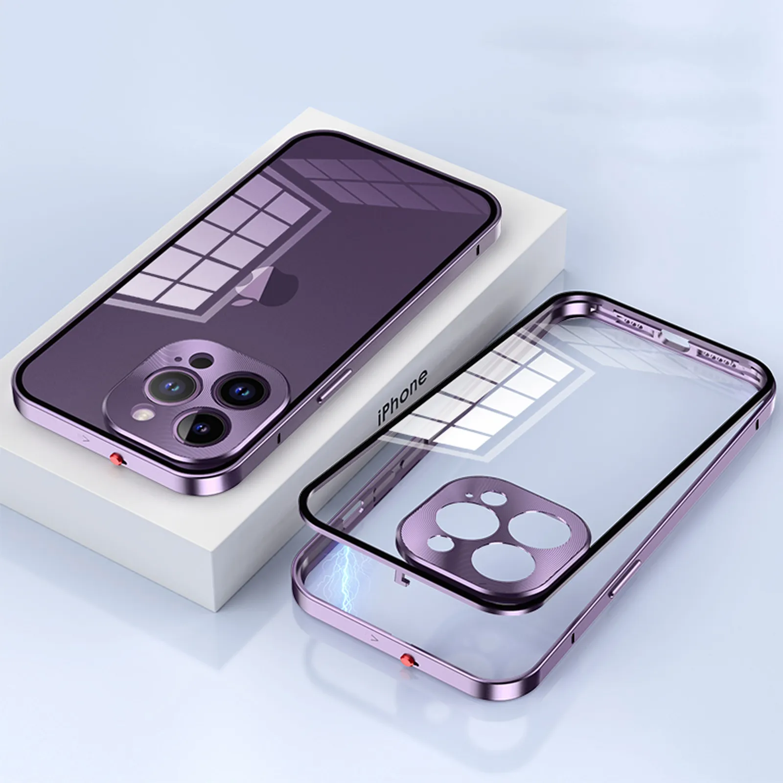 Gesp Gehard Glas Magnetische Adsorptie Gevallen Voor iPhone 14 Pro Max 14 13 12 Aluminium Frame Telefoon Cover