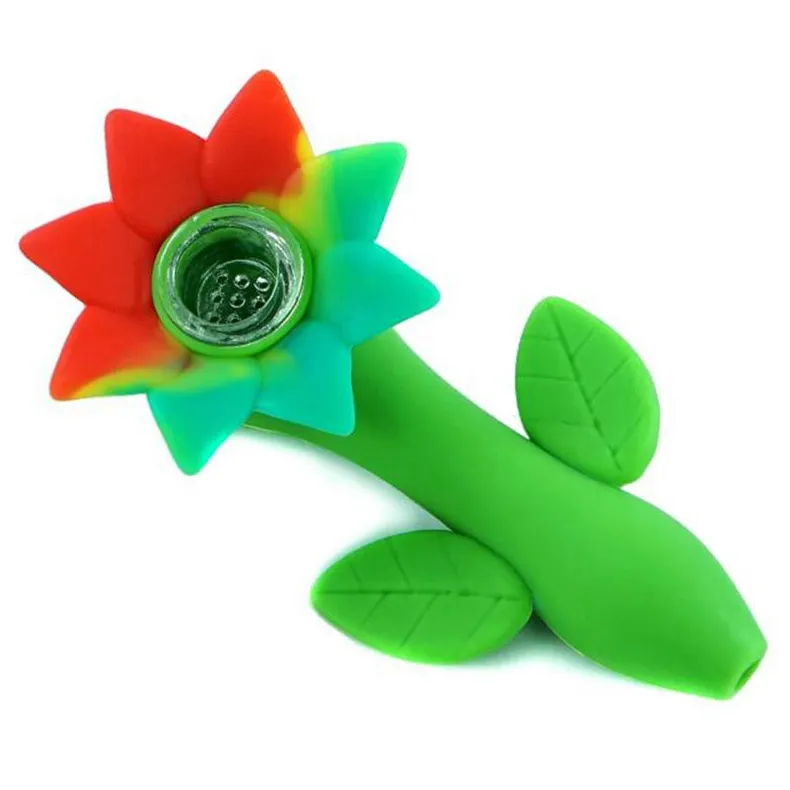 Latest Colorful Silicone Handflower Style Pipes Herb Tobacco Oil Rigs Glass Multihole Filter Bowl Portable Handpipes Smoking Cigarette Hand Holder Tube DHL