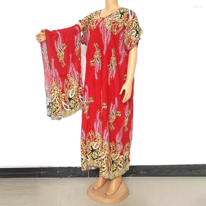 Ethnic Clothing Dashiki Long Maxi Dresses For Women Round Collar Short Bat Sleeve Ladies Africa Clothes Floral Print Casual Africaine Gowns