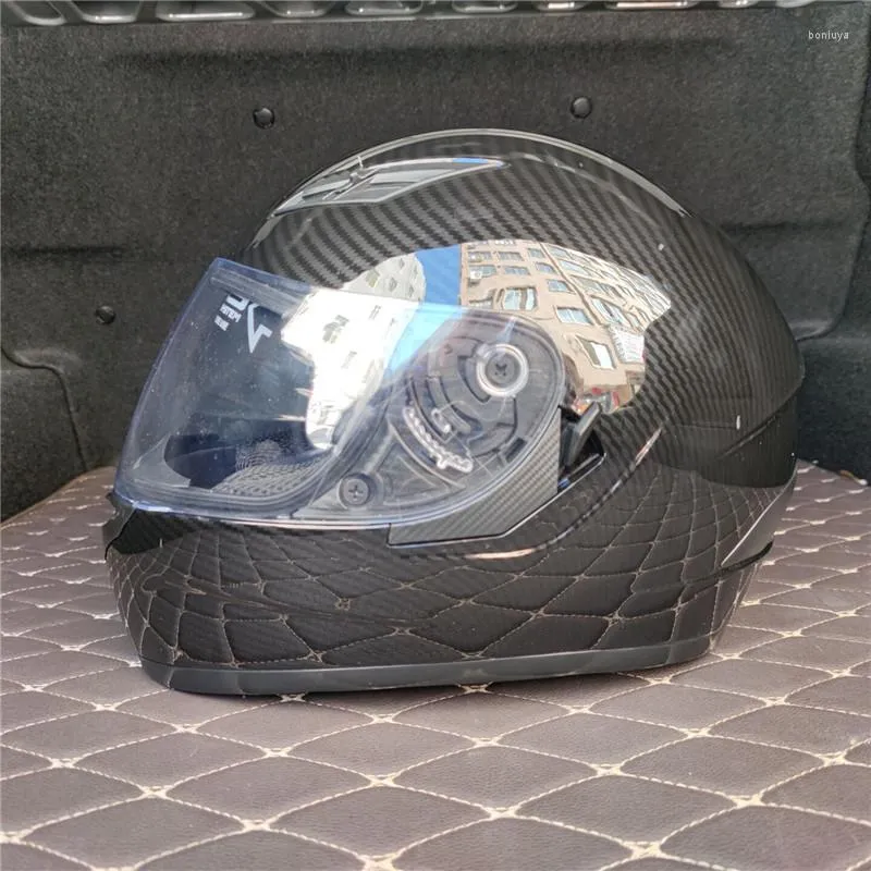 Motorcykelhjälmar Kolfibermönster Hjälm Men Motorcykel Vänd Lens Motocross Dual Racing Casco Capacete