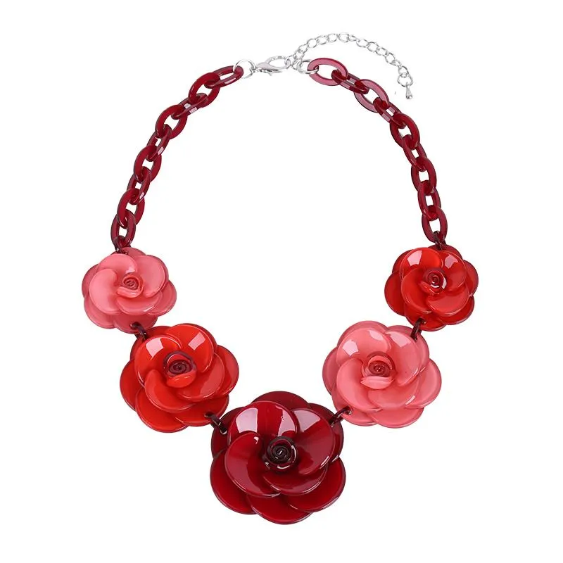 Chaînes Mode Acrylique Bijoux Femmes Rétro Collier Grande Rose Fleurs Ornements Pour Femme Années CadeauxChaînes