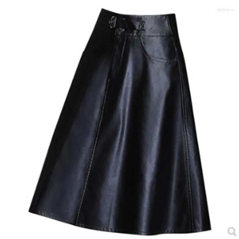 Skirts PU Leather Midi Skirt Women Work Wear Office Autumn Winter 2023 Suit High Waist Female Plus Large Size 4XL