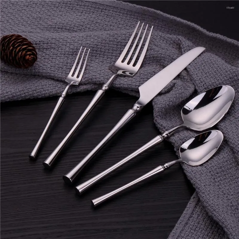 Dinnerware Sets 5Pcs Set Full Silver Stainless Steel Flatware Matte/gloss Kitchenware Wedding Cutlery Western Fork Knife Spoon