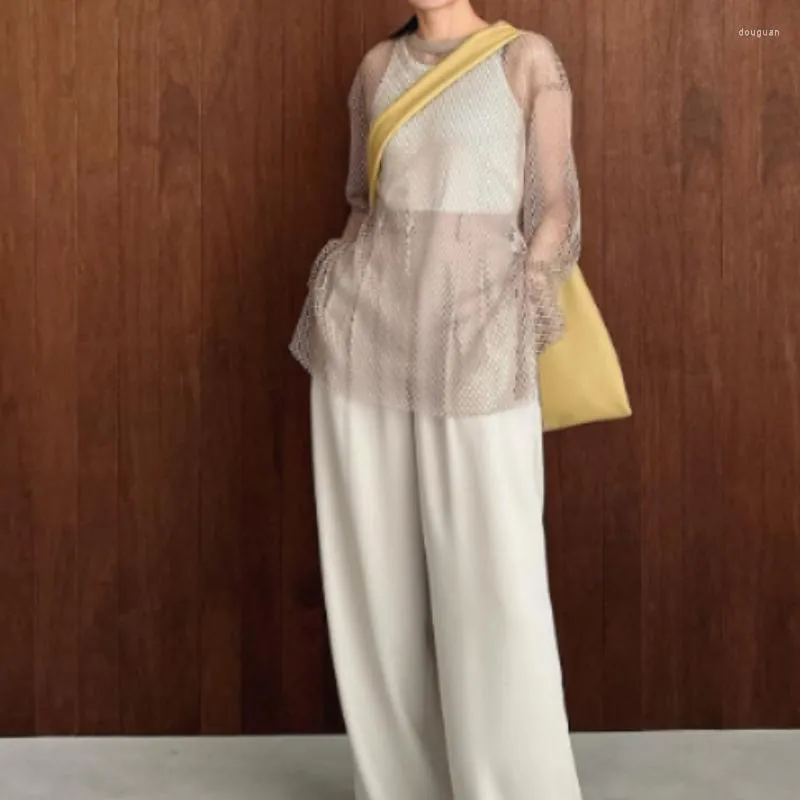 Bluzki damskie Kuzuwata Japońskie luźne szczupły kolor retro nowoczesna modna koszula z siatki kobiety