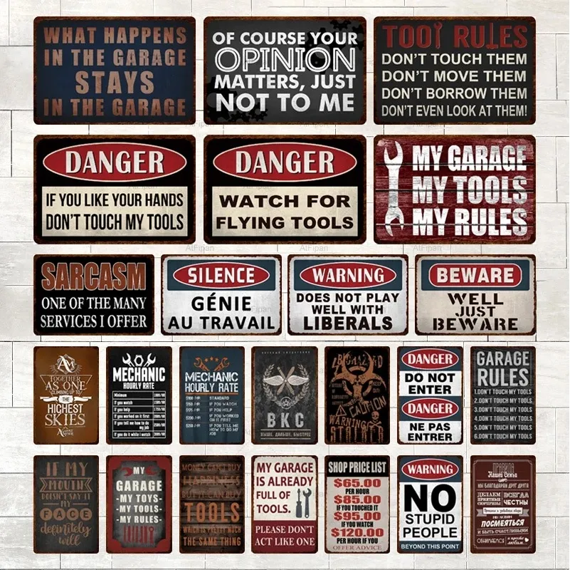 Vintage My Garage Rules Tin Signs Warning Metal Plate Beware Wall Decoration For Garage Danger Man Cave Wall Home Decoration Personalized Art Decor Size 30X20CM w01