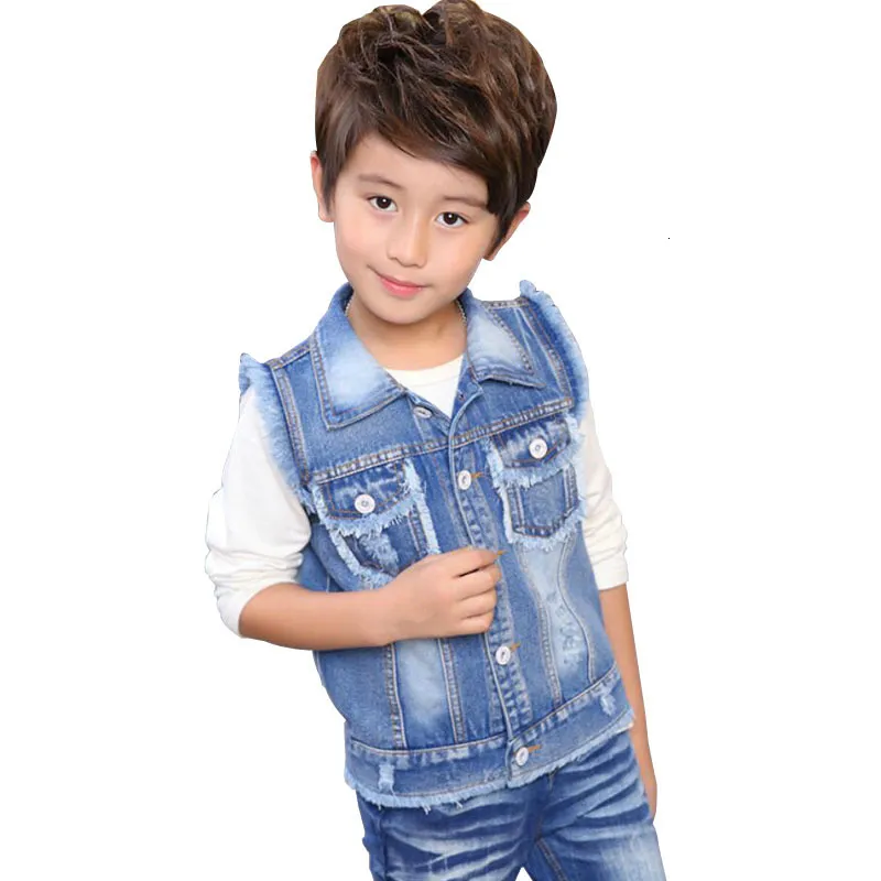 Weste Kinder Cowboy Weste 313Y Jungen Denim Zerrissene Mantel Junge Ärmellose Jean Jacken Für Kinder Oberbekleidung 230311