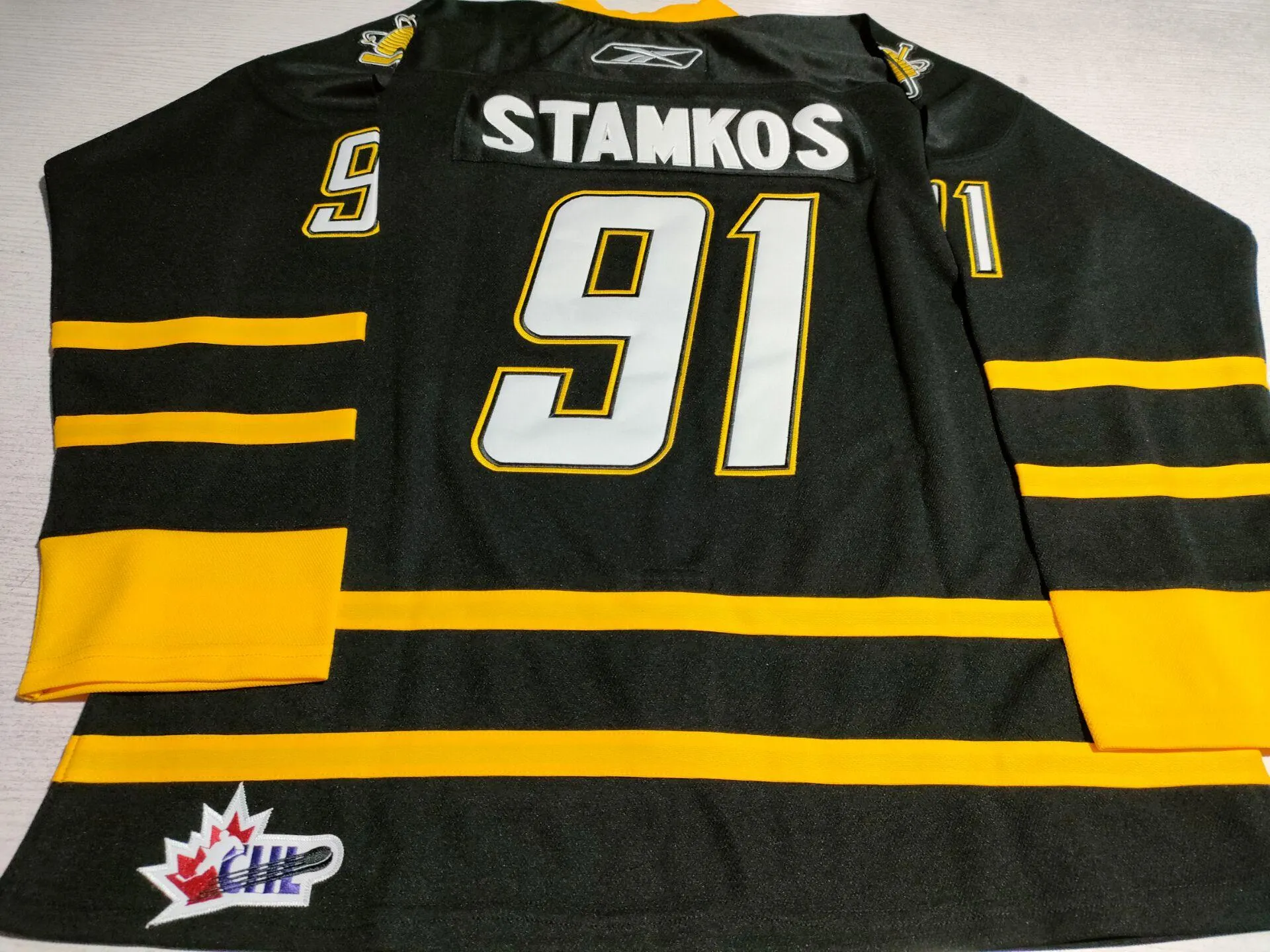 Özel Steven Staos Chl Sarnia Sting Hokey Forması Bir Yama Vintage Herhangi Bir Sayı ve İsim Nakamı Ed Ohl Formaları