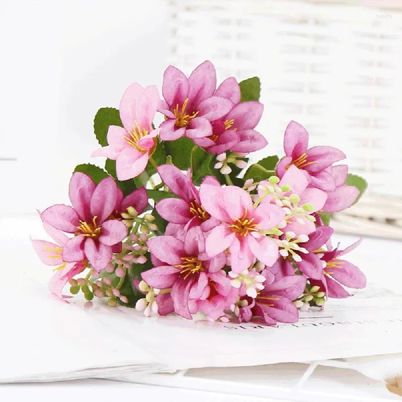 Flores decorativas Fake Artificial Lily Wedding Hand Bouquet