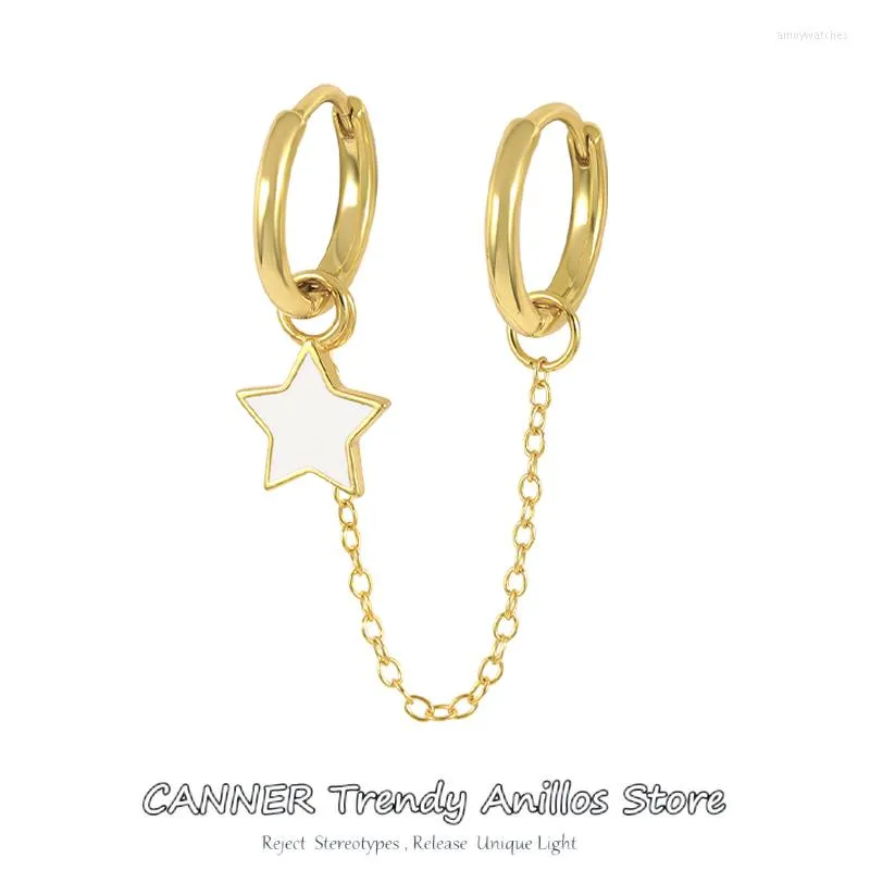Hoop Earrings CANNER S925 Sterling Silver 1PC Korean Stars Double Round Fashion Tassel Retro Long Chain Fine Jewelry