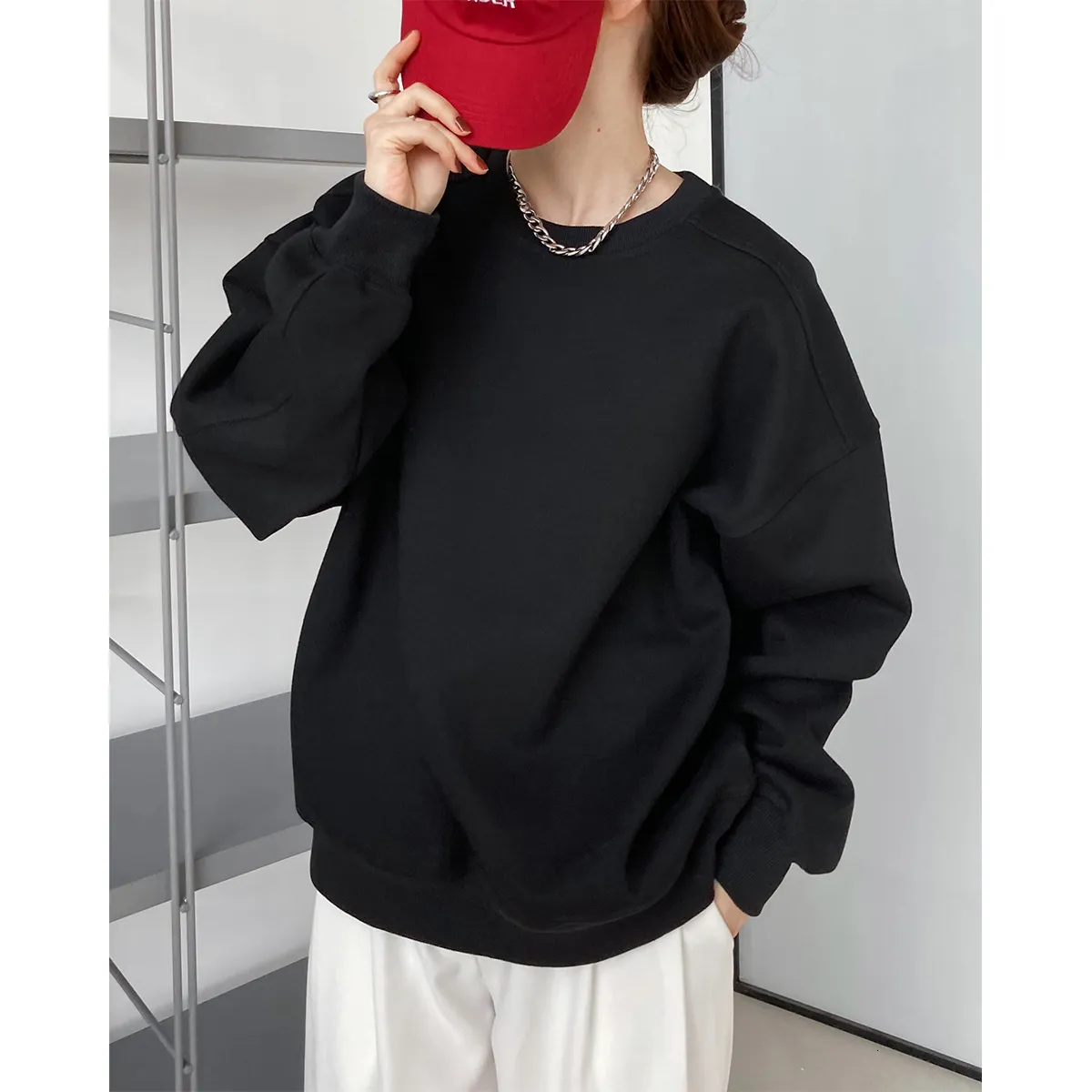 Women's Hoodies Sweatshirts plush wine red sweater women's Korean chic loose long sleeve pullover 230311