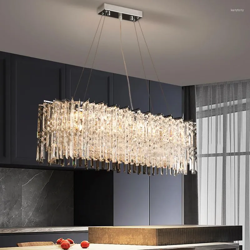 Lampadari rettangolo appeso cristallo moderno di lusso illuminazione a soffitto a LED per soggiorno cucina ad isola cromata decorazioni per la casa per interni