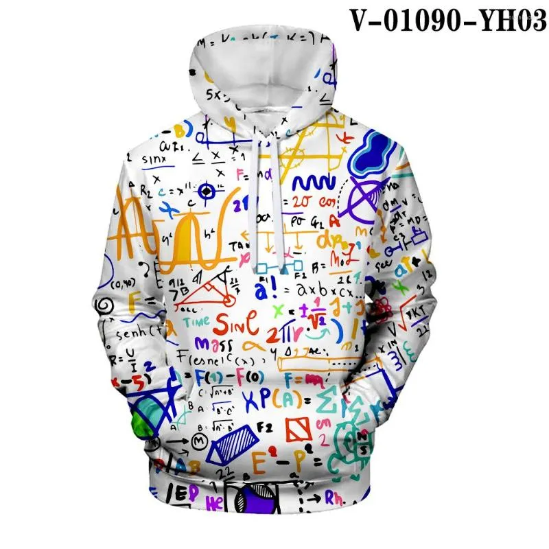 Hoodies masculinos graffiti capuz colorido 3d homem engraçado matemática logística química com capuz de capuz high street sweatshirt fórmula harajuku
