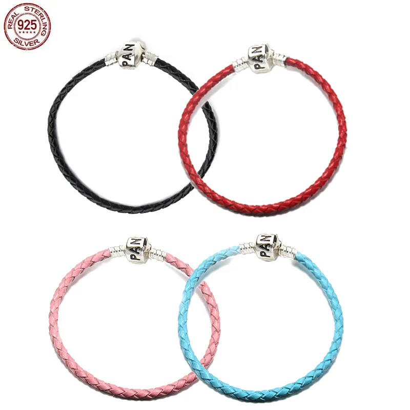 2023 New Popular 925 Pure Silver Summer Style Red Leather Rope Letter Bracelet Is Suitable for Primitive Pandora DIY Fashion Jewelry Accessories